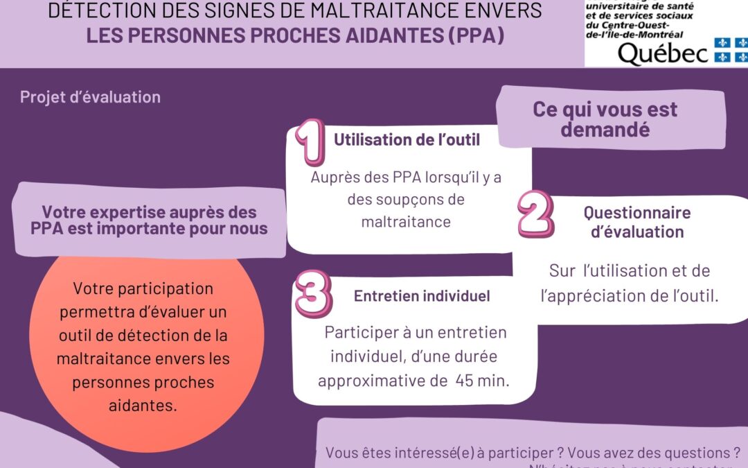 Appel à participation : Évaluation d’un outil de détection des signes de maltraitance envers les personnes proches aidantes