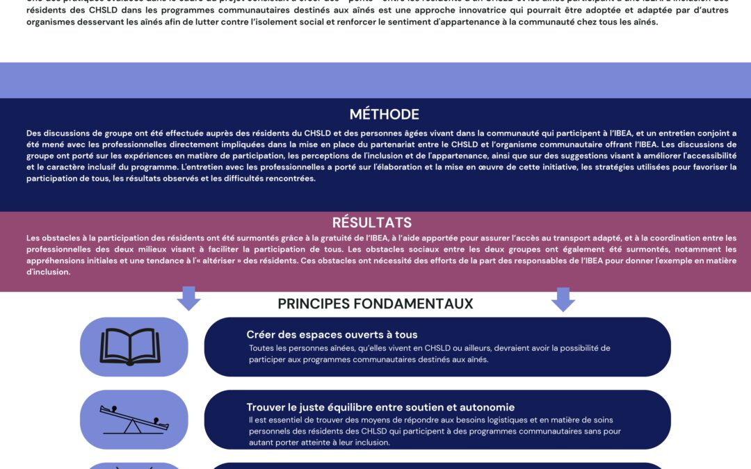 Créer des ponts entre des résidents des CHSLD et des aînés vivant dans la communauté grâce à des programmes de loisirs inclusifs