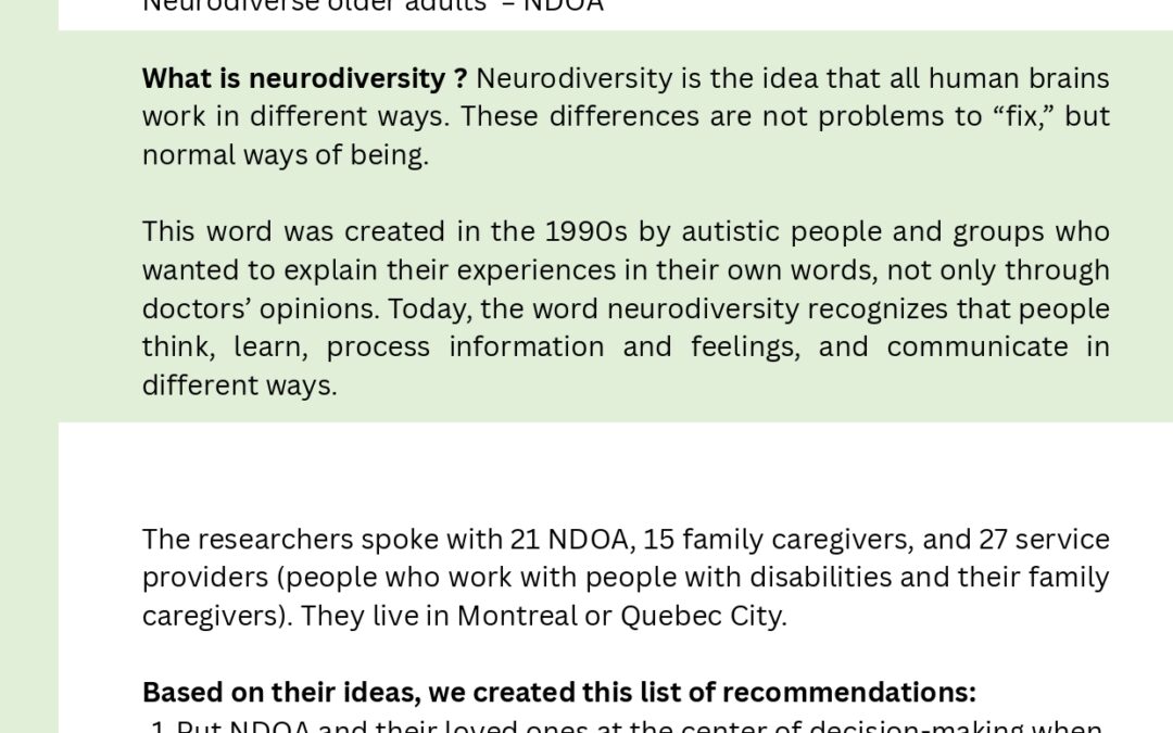 Recommendations: The Experiences of Social Exclusion and Inclusion Among People Aging with Neurodiversity and Their Families