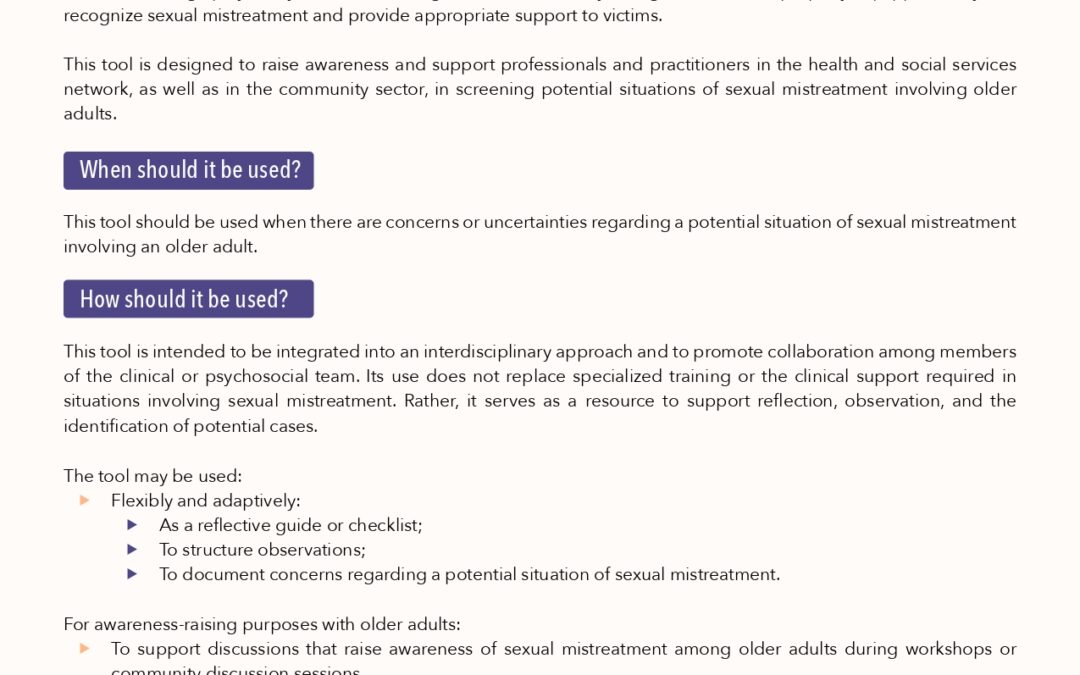 A Tool to Support the Screening of Sexual Mistreatment of Older Adults